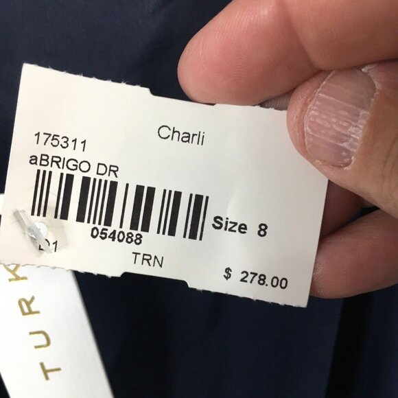 Trina Turk Dress Women 8 Navy Blue Crossover Cape Back V Neck Sassy Fun NEW - Picture 7 of 16